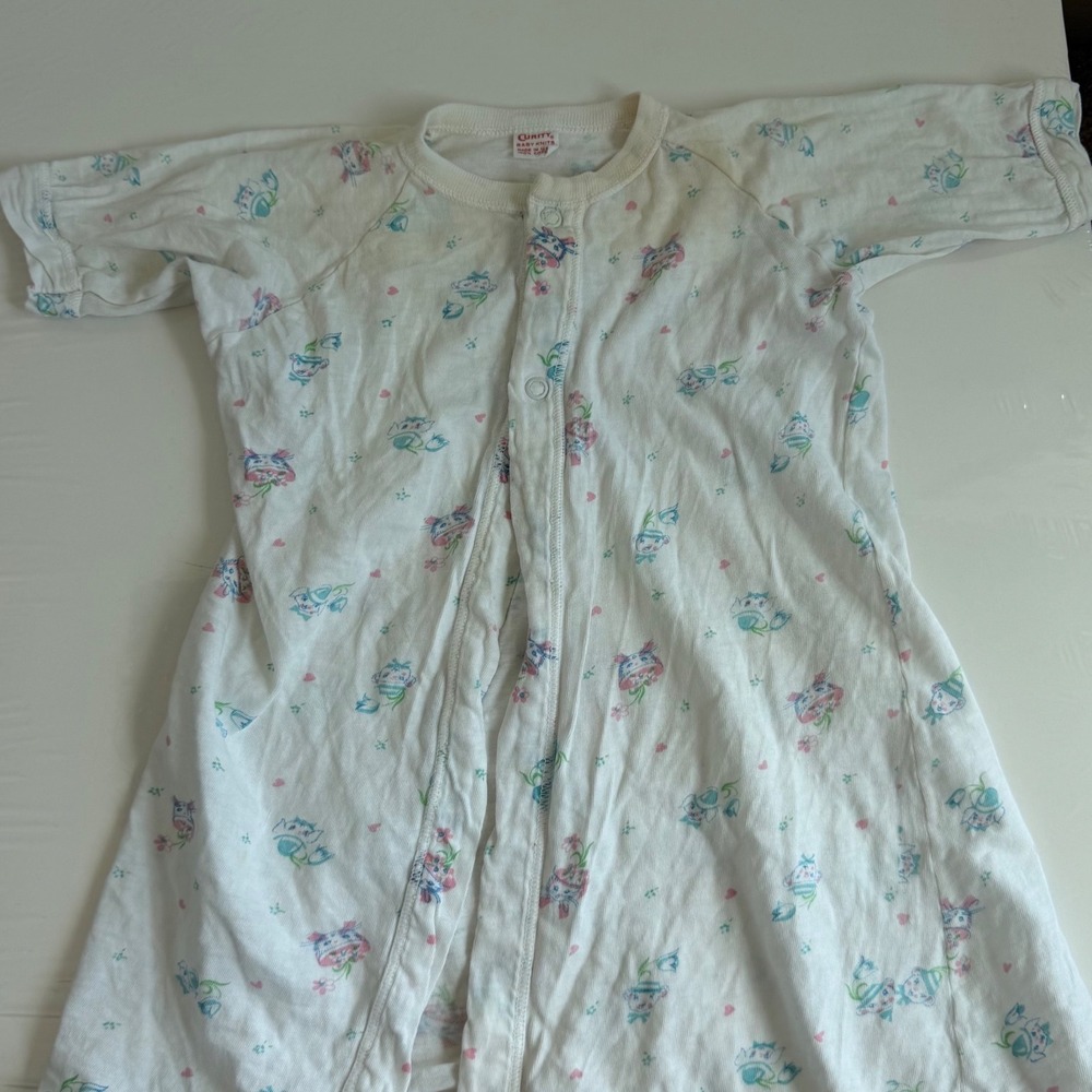 Vintage Baby Cat Print Open-Front Dress